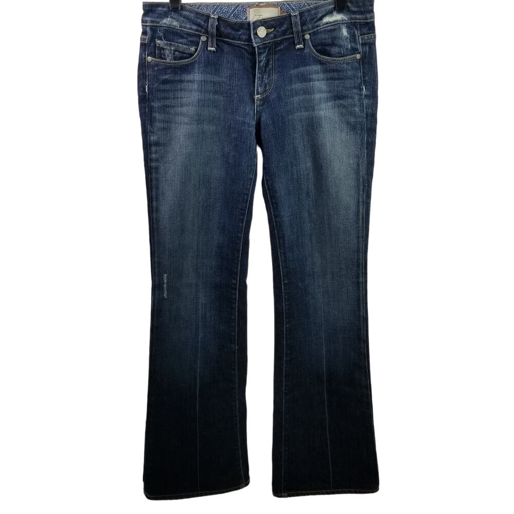 Paige Laurel Canyon Blue Denim Jeans Light Distressed Bootcut Size 28